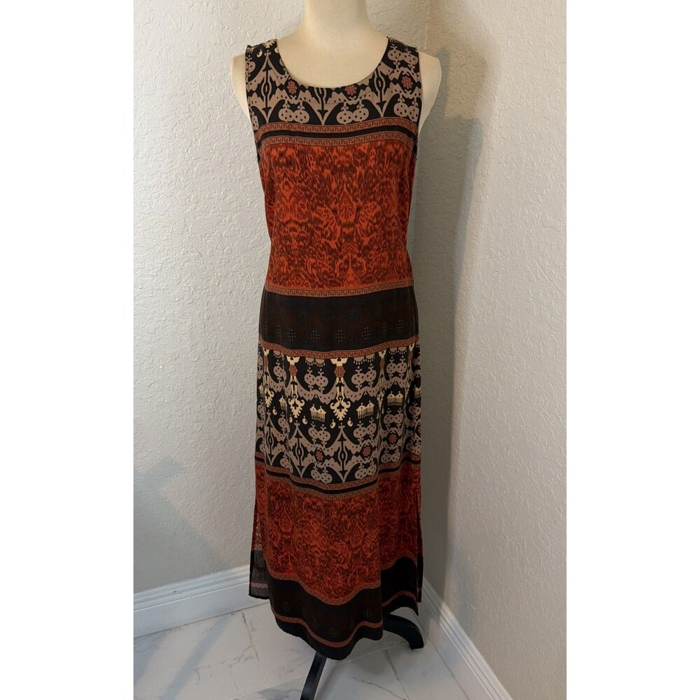 RK Originals Womans Sleeveless Boho Indie Dress Size 10 Tribal Rayon Neutrals